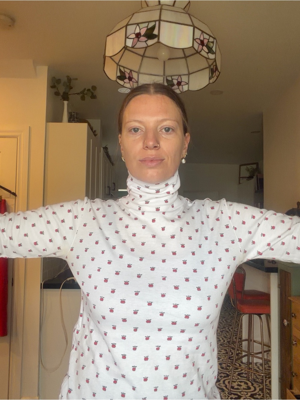FREE Vintage White Turtleneck Top with Red Apple Print - Picture 9 of 12